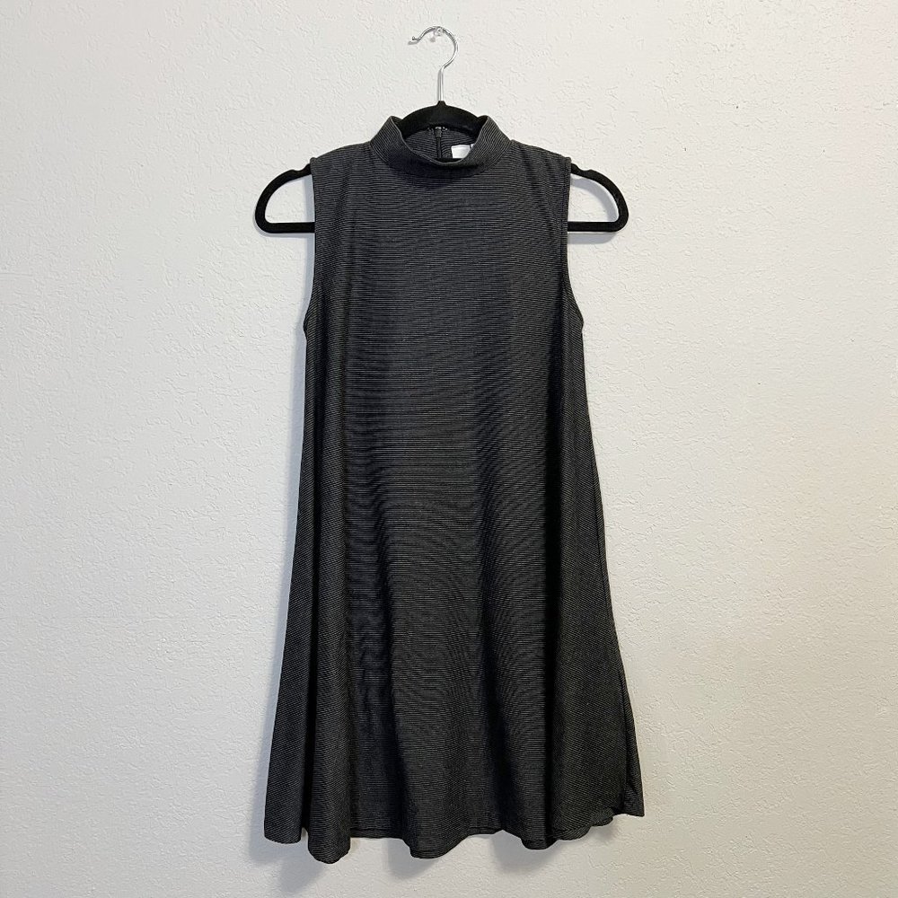 Artisan NY | Striped High Neck Sleeveless Flared Stretch Dress in Black Gray